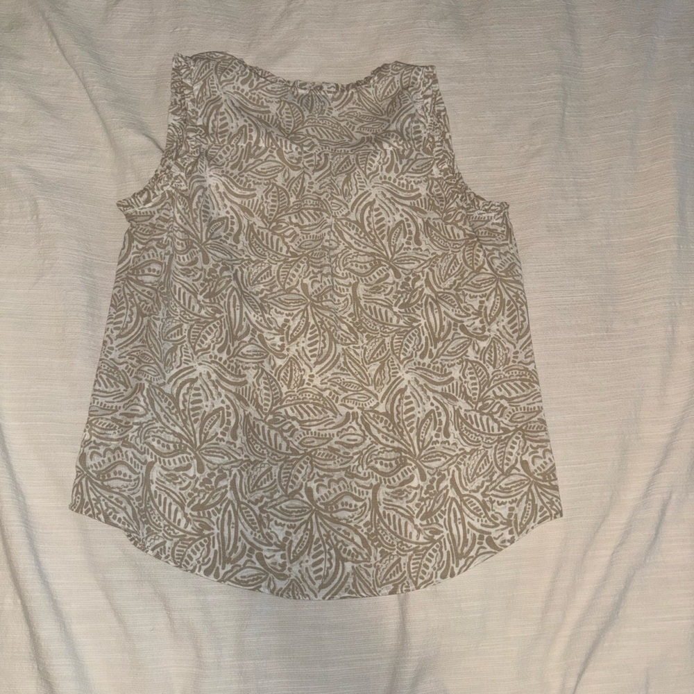 Sleeveless Leaf-Pattern Blouse in Cream and Taupe - Women
